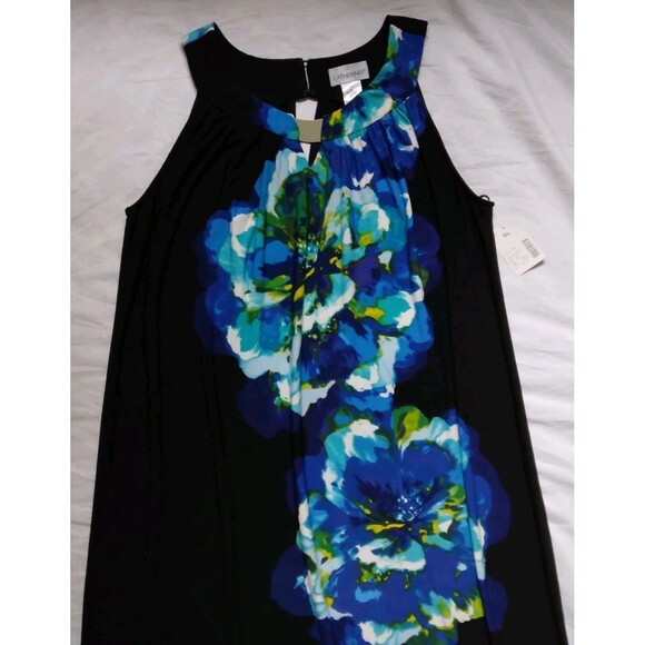 Catherines Maxi Dress Black Blue Floral Sleeveless Stretch Tropical  Womens 0X - Picture 2 of 9